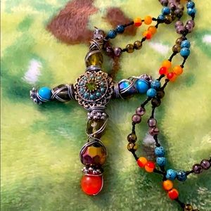 Lovely multi gemstone cross necklace